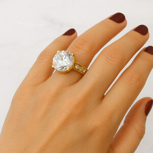 Victoria Wieck Gold Vermeil CZ Solitaire Ring Etched Band 925 Engagement Size 8